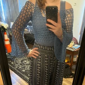 Blue mesh crochet top
